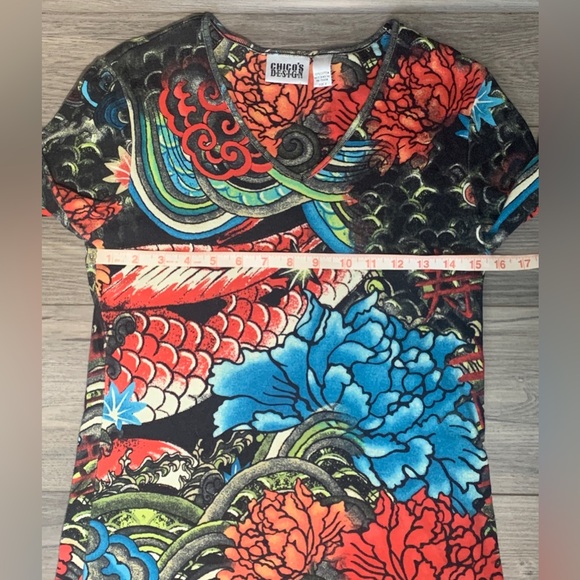 Chico’s Design Long Sleeve V-Neck Women's Size 0 Multi Color Lightweight Shirt - Picture 8 of 8